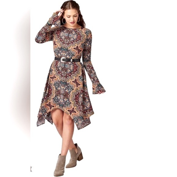 WRANGLER RETRO BELL SLEEVE HANDKERCHIEF HEM DRESS WESTERN SIZE SMALL - Picture 3 of 4